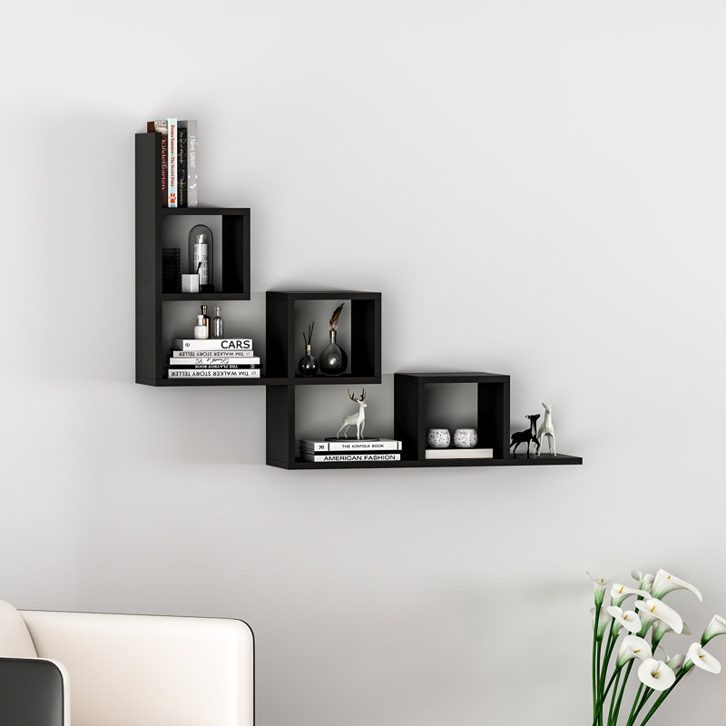 Caitlin Wood Accent Shelf, Black