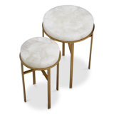 Side Table Hoxton Vintage Brass Finish Rock Crystal Set Of 2