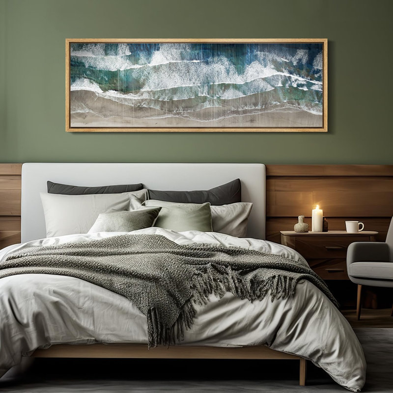 Bord de mer, bord de mer, vagues texturées abstraites et rivage, H 20 po x l 60 po, Naturel
