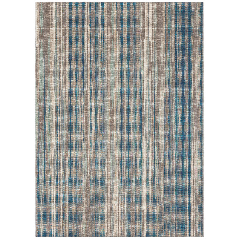 Tapis intérieur / extérieur en polyester tissé à plat à la main abstrait en beige / bleu, Rectangle 9 pi x 12 pi