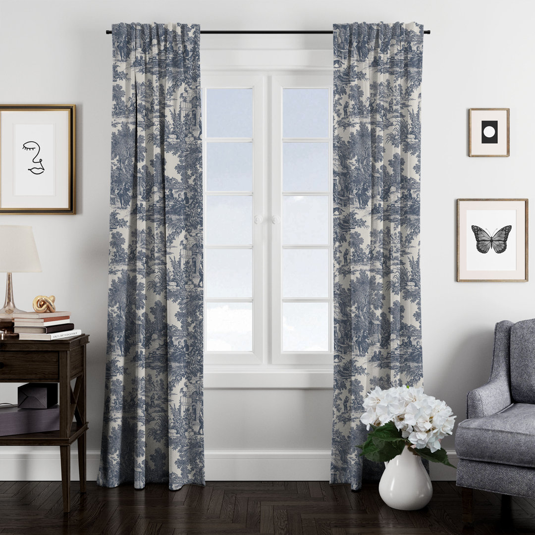 Elysees 100% Cotton Toile Room Darkening Rod Pocket Single Curtain Panel The Tailor's Bed Curtain 