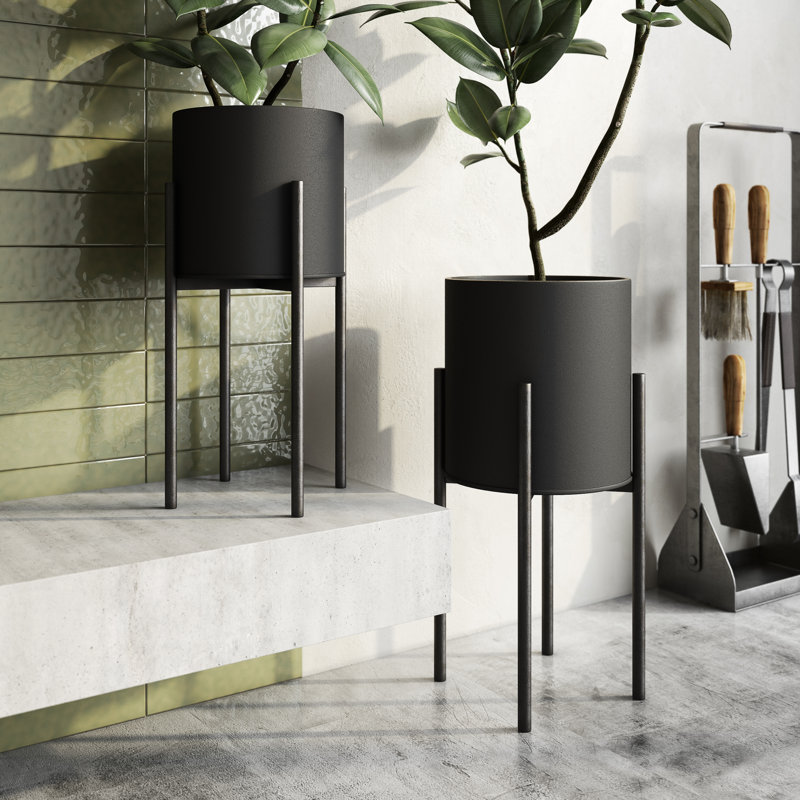 Ensemble de pot de fleurs d'intérieur moderne en métal Huxton