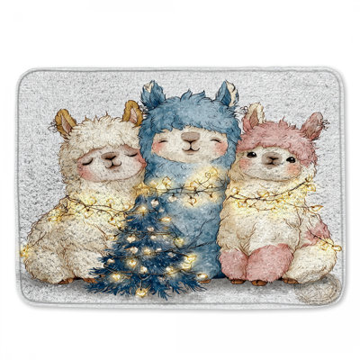 Llamas With Christmas Lights Bath Mat