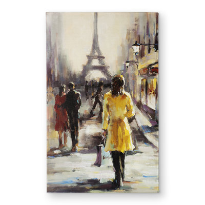 Yellow Coat Woman Door Mat - Contemporary Street Scenery Decor