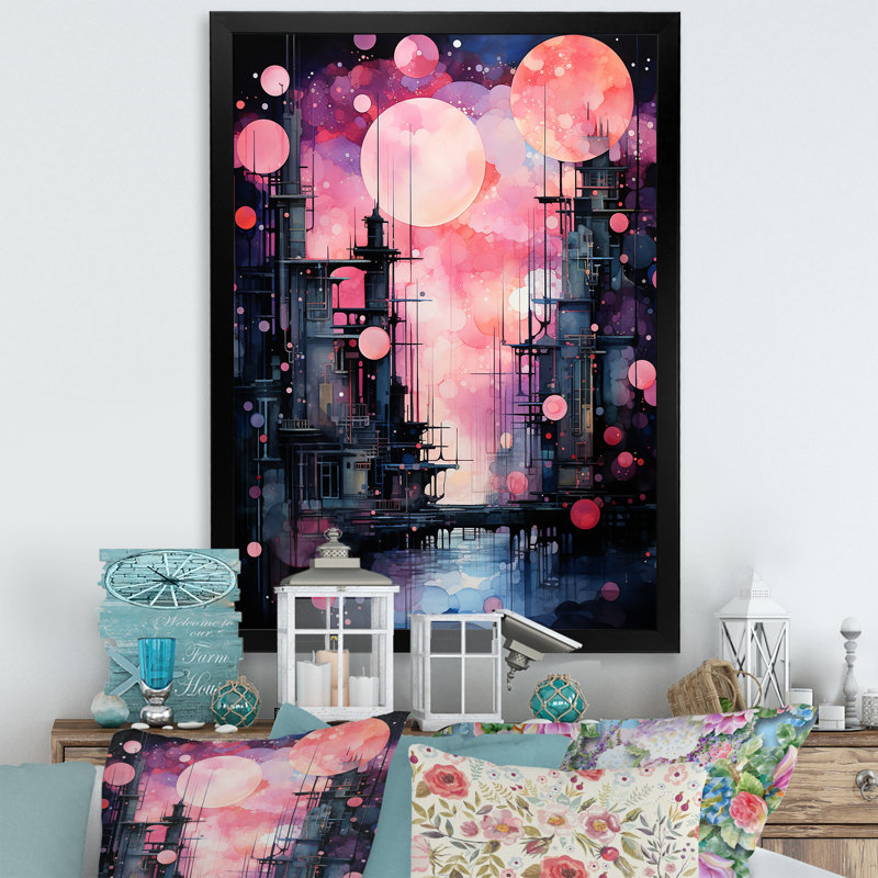 «Abstract Northern Pink Luminous Night 3 - Northern Lights», art mural, Cadre photo noir, H 20 po x l 12 po x P 1 po