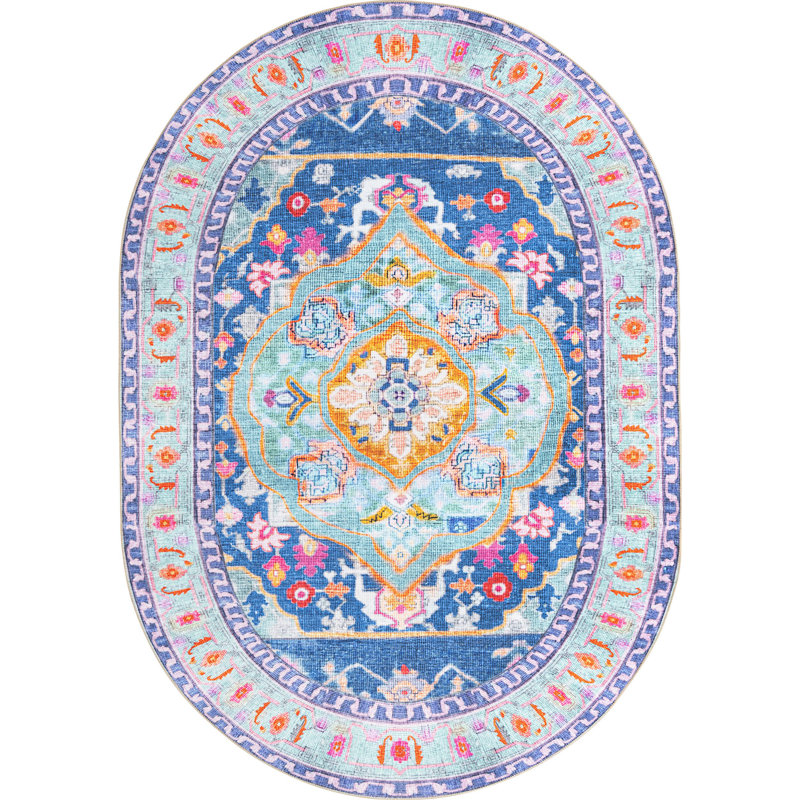 Tapis traditionnel Utin couleur ciel, Ovale 7 pi 6 po x 10 pi 6 po