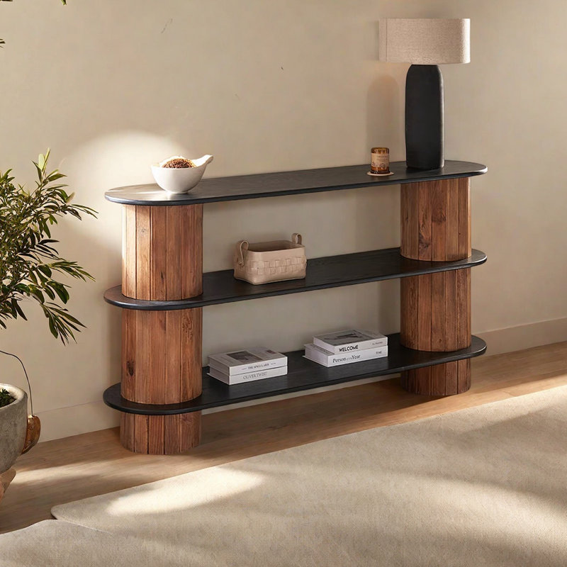 Creative elliptical open storage console table, 33.46" H x 62.99" W x 15.75" D