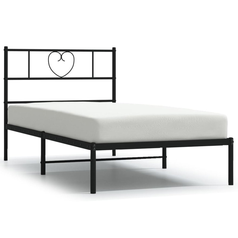 Metal Bed Frame Without Mattress With Headboard, Black, 80cm x 196cm