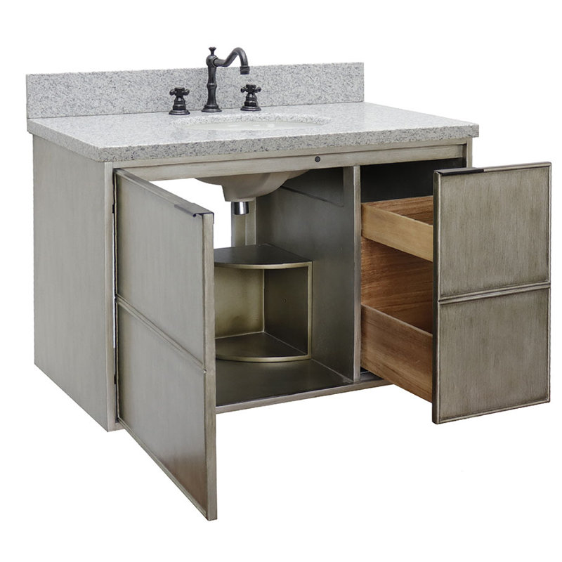 Ensemble de meuble-lavabo mural simple 37 po, Granite