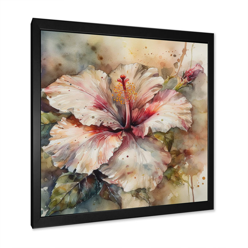 Romay, rose, beige, hibiscus euphorie sur toile, Cadre photo noir, H 36 po x l 36 po x P 1,5 po