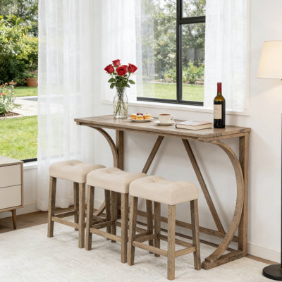 Ensemble de table de bar 4 pièces brun rustique avec prise de courant, 3 tabourets rembourrés pour le salon, la salle à manger et le bar