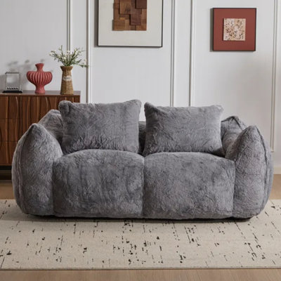 Extra Large Fluffy Bean Bag Sofa For Adults, Cozy Loveseat Floor Couch With Filler For Living Room And Bedroom