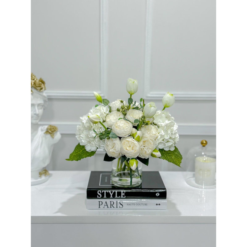 White French Country Peony Vase Centerpiece