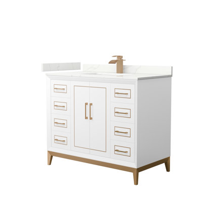 Meuble-lavabo sur pied simple avec comptoir en quartz 42 po Marlena