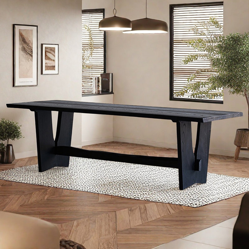 Longue table frêne noir carbonisé, H 29,53 po x L 94,49 po x l 31,5 po