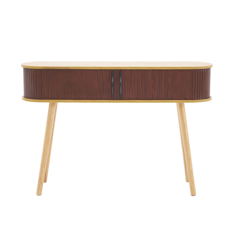 Wood Grain Console Table with Sliding Door