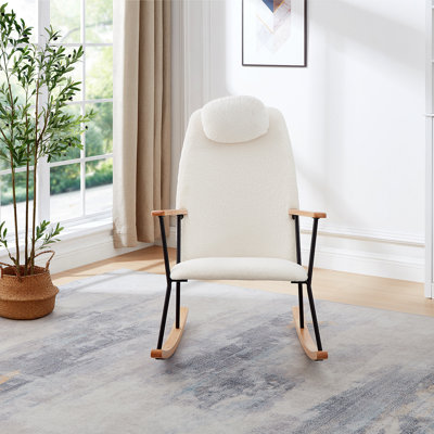 Chaise berçante réglable avec repose-tête, chaise berçante rembourrée en tissu Teddy avec dossier haut, chaises berçantes modernes, chaise d'appoint confortable pour chambre de bébé, chambre à coucher, salon