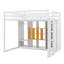 Lit mezzanine en bois pleine grandeur avec garde-robe, tablettes et armoire, échelle réversible, étagères multicouches et garde-corps doubles-853518928