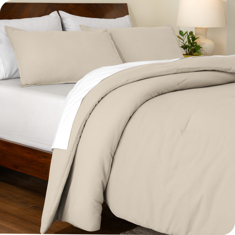 Down Alternative Track Stitch Comforter Set, Sand, King Comforter + 2 King Shams