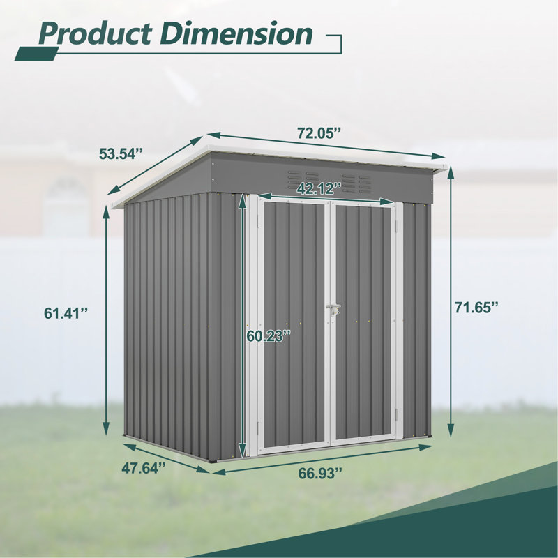 6 ft x 4 ft Gray Galvanized Steel Outdoor Storage Shed