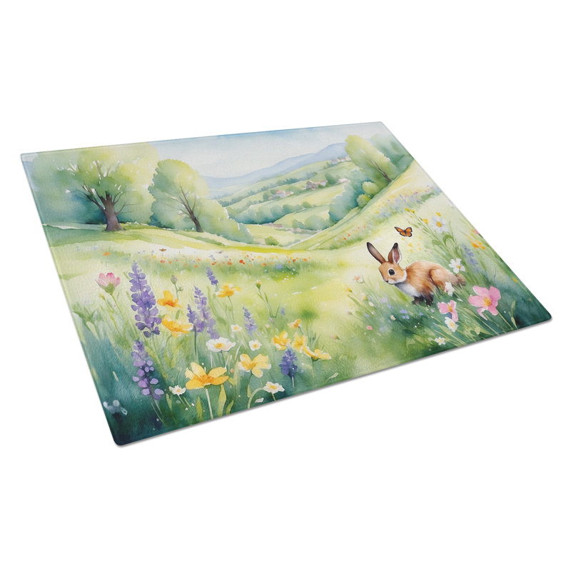 Rabbit Springtime Meadow Glass Cutting Board
