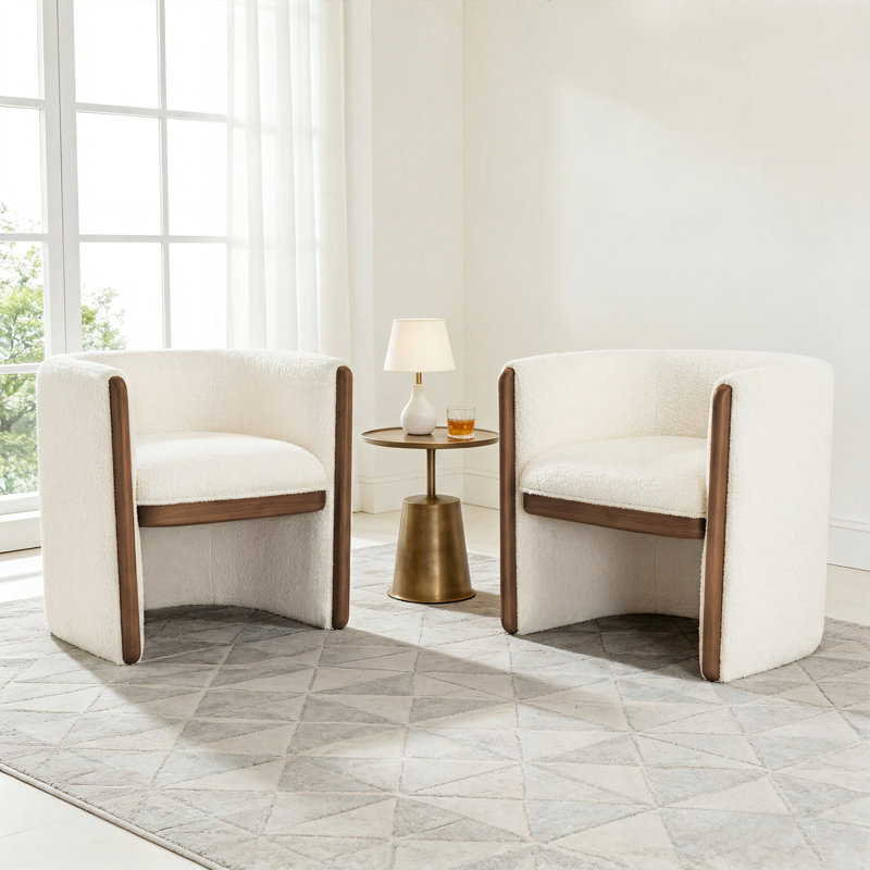 Fauteuil d'appoint l 28 po avec cadre en bois en forme de H (ensemble de 2), Beige