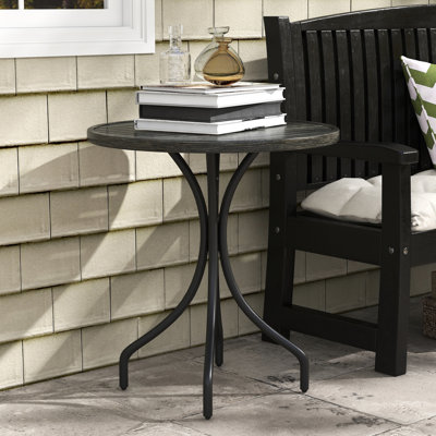 Table de bout ronde 26 "avec cadre en acier robuste et conception à lattes pour les espaces extérieurs dans le jardin, la cour, le balcon, le porche gris Living Living, patiné