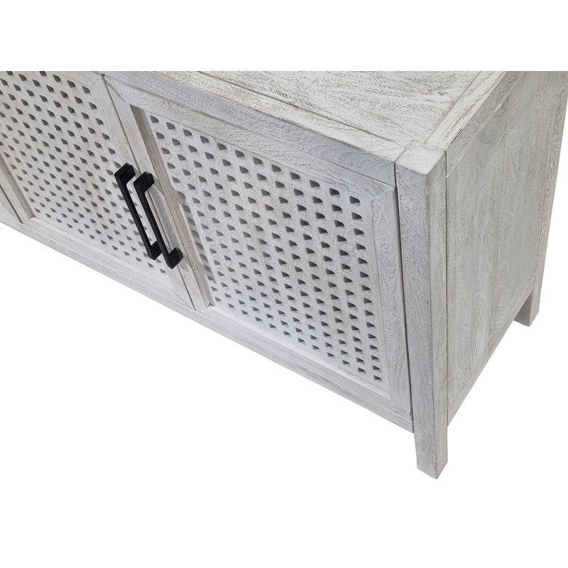 Pentak White Mango Wood Server – Boho Industrial Storage Cabinet