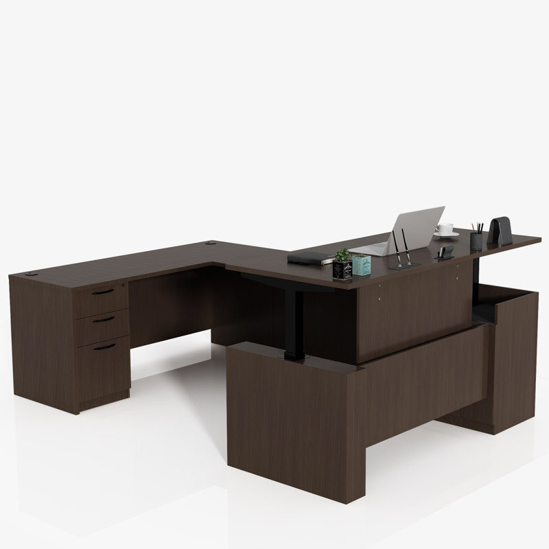 Adjustable U-Shaped Executive Desk, Espresso