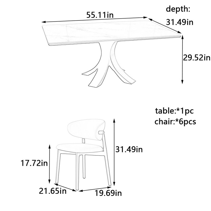 Améliorez l'ensemble de table à manger et de chaises Rock Plate, H 29,52 po x L 55,11 po x l 31,49 po