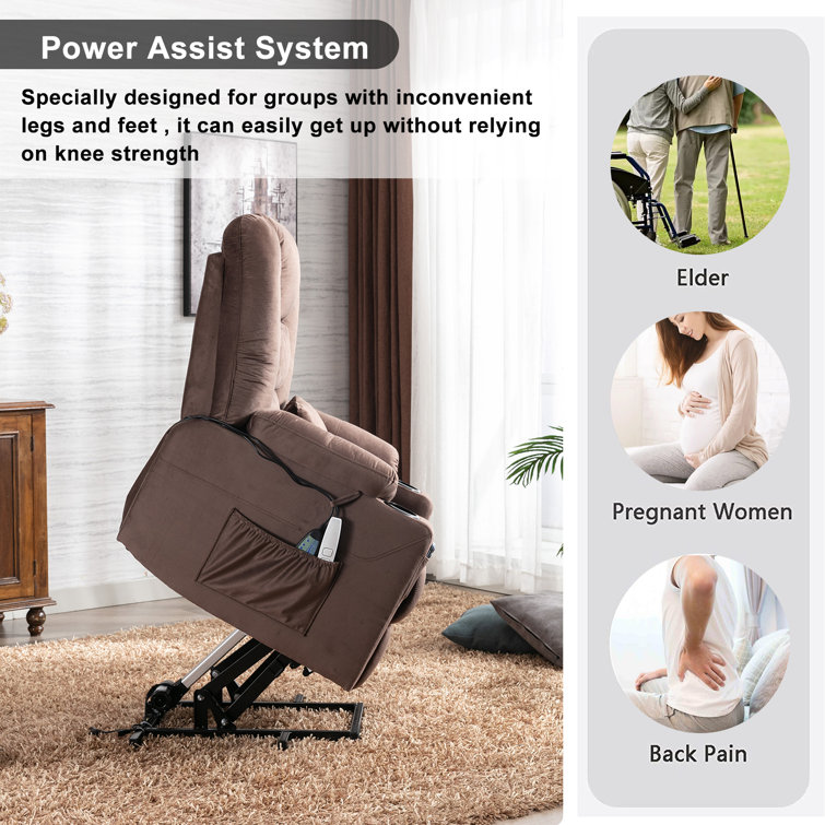 Velvet Power Lift Recliner Chair with Massage and Heat for Elderly, Pillow Included Latitude Run Fabric: Brown Velvet