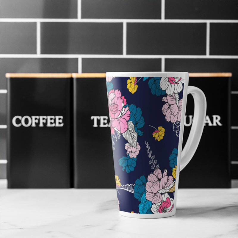 Flowers On Navy Latte Mug