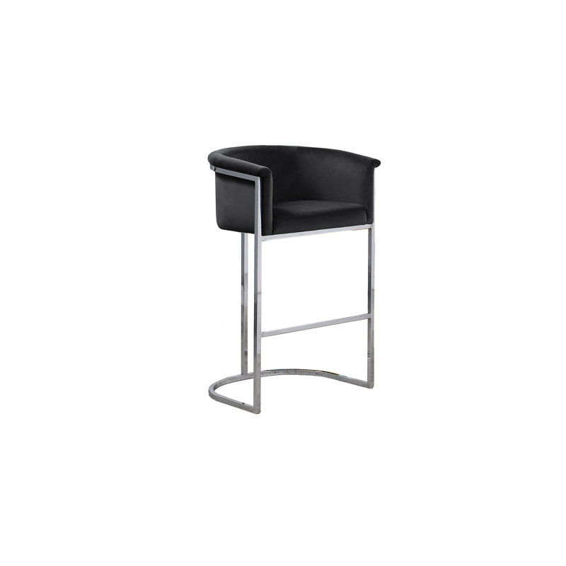 Maebelle Velvet Barstool 29" (Single Chair), Black, Silver