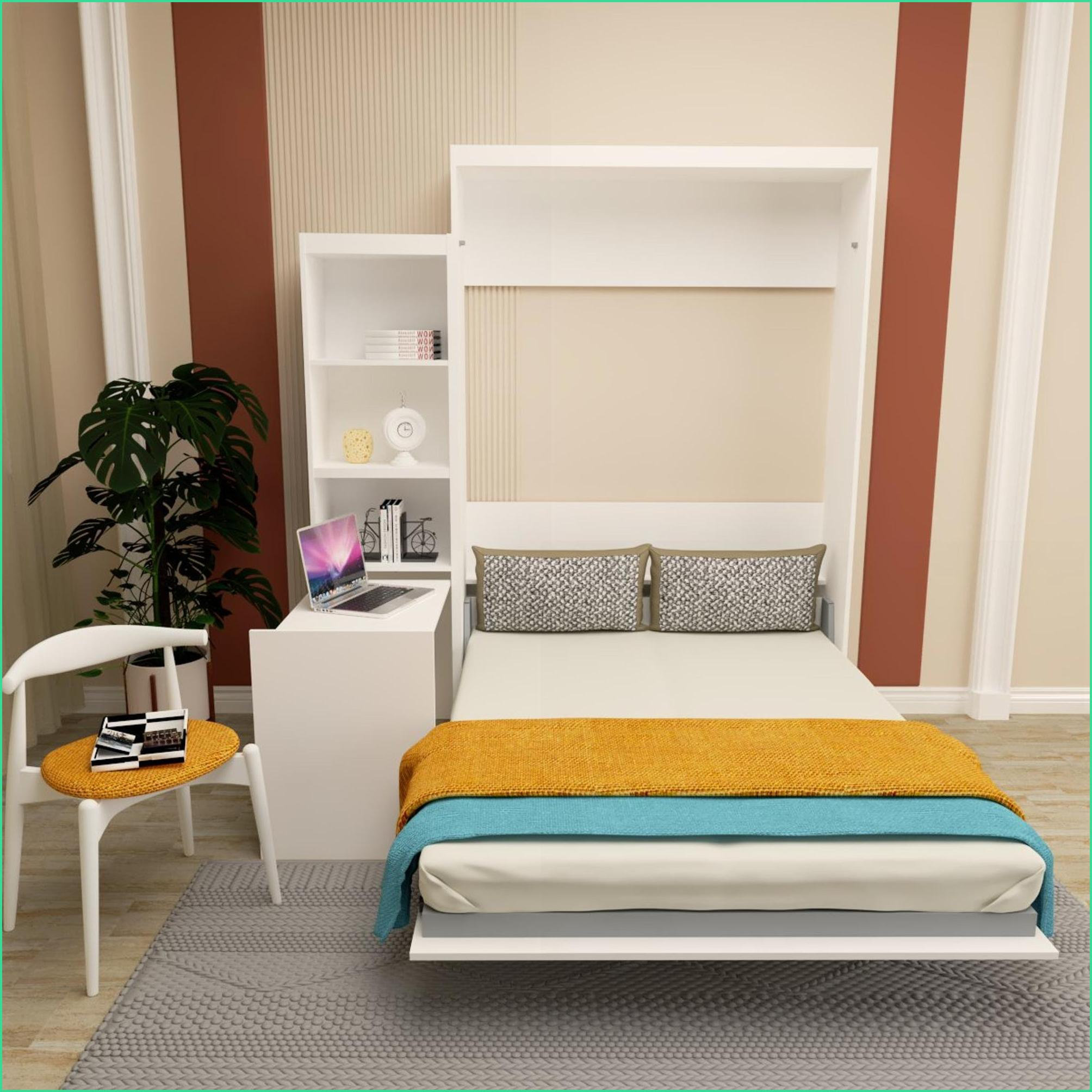 Latitude Run® Queen Size Plywood Murphy Bed with Table & Shelf White ...