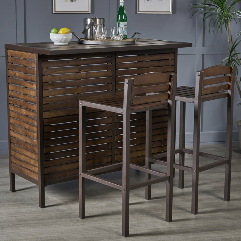 Acacia Wood and Rustic Metal 3-Piece Bar Set