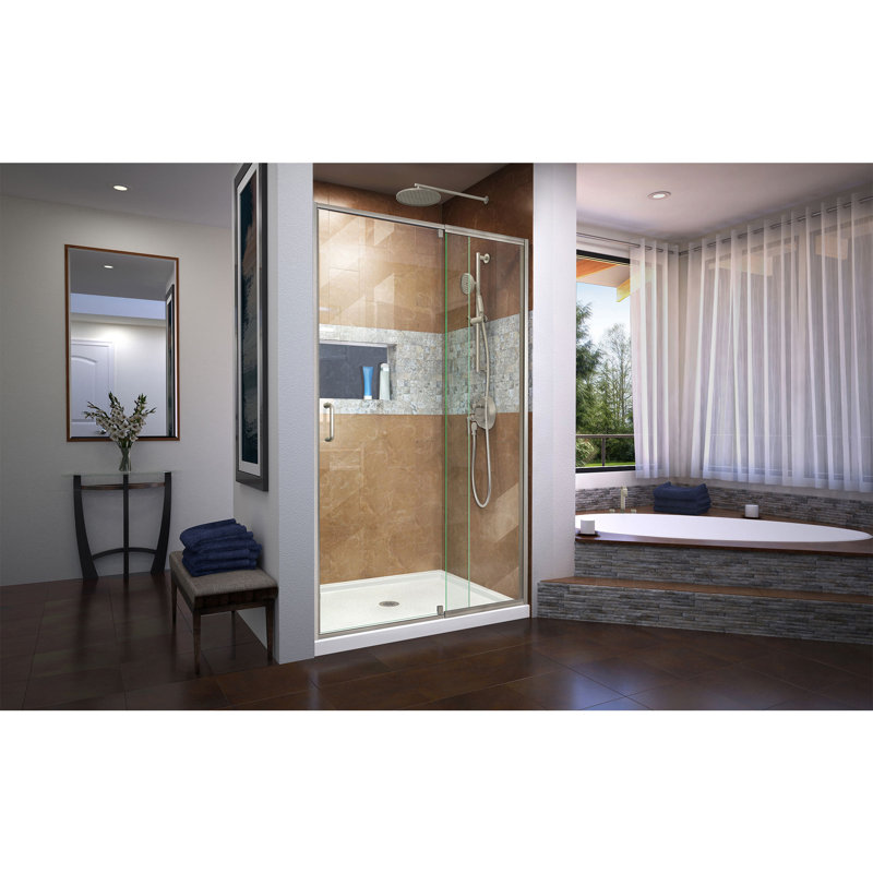 Porte de douche à pivot pivotante 42 "x 74,75" Flex avec base incluse, Nickel brossé, blanc