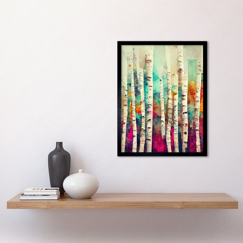 Birch Tree Forest Vibrant Painting - Single Picture Frame Print