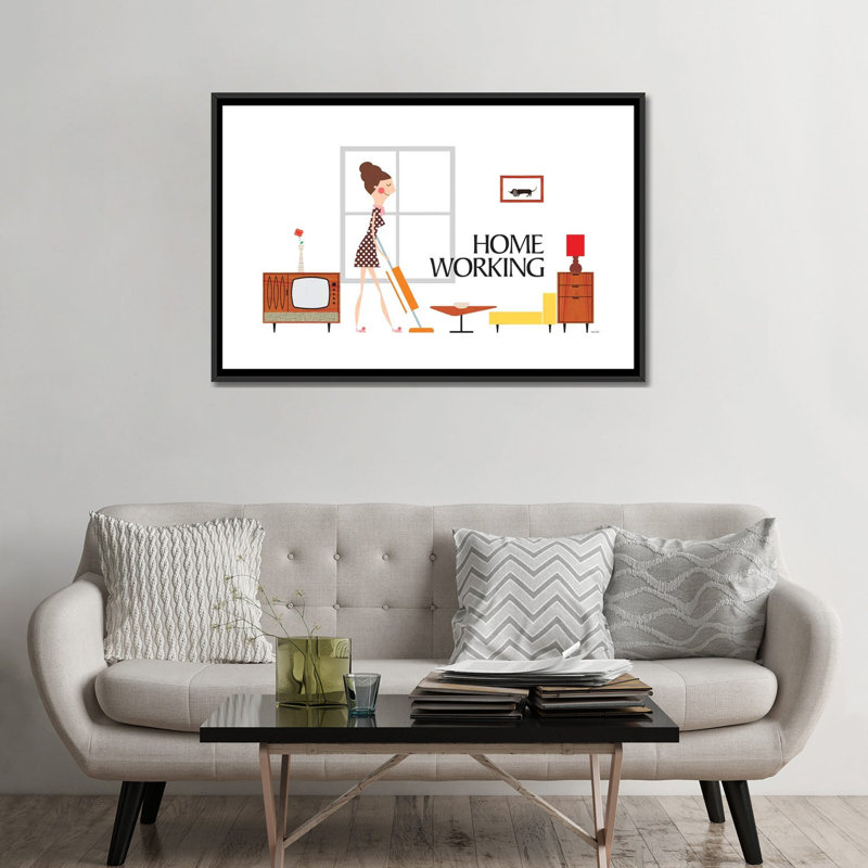 « home working », impression sur toile, H 18 po x l 26 po x P 1,5 po, Toile avec cadre noir