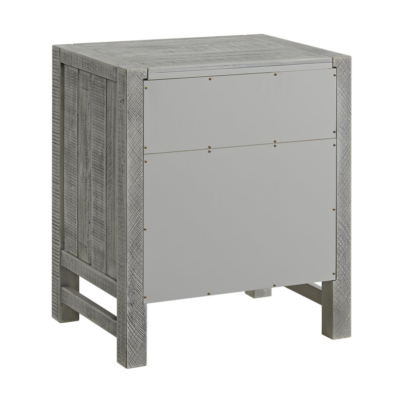 Arden Driftwood Gray 2-Drawer Pine Wood Nightstand with Open Shelf