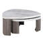 Ensemble de table contemporain gris 3 pièces à motif marbre pour salon : 1 table basse gigogne et 2 tables d'appoint avec espace de rangement dissimulé. Style classique revisité.
