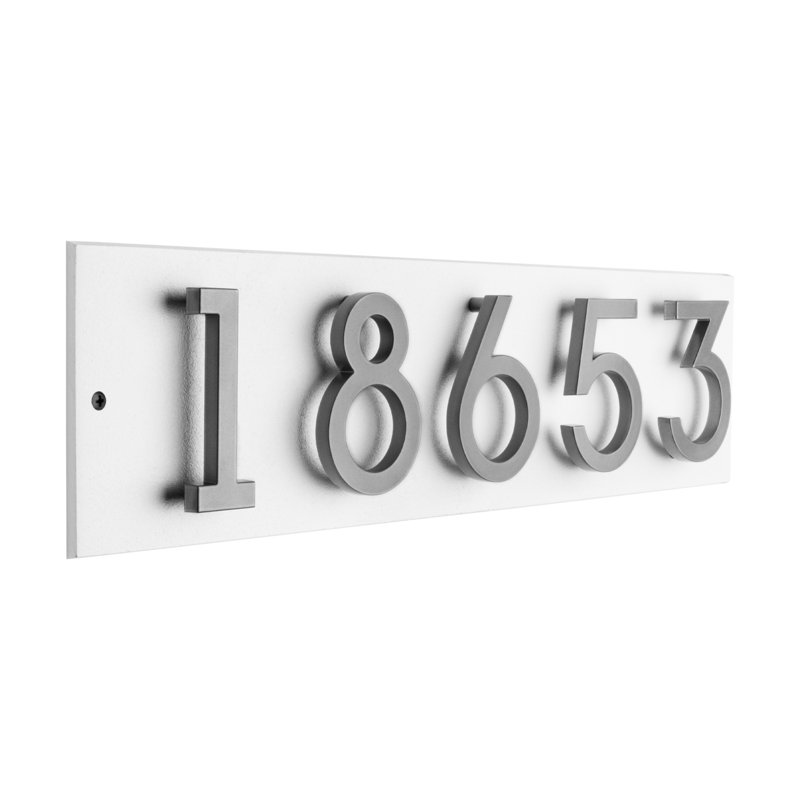 Floating Stand-Off 5-Number Horizontal Sign, White /W/ Silver Modern Font Numbers, Yes