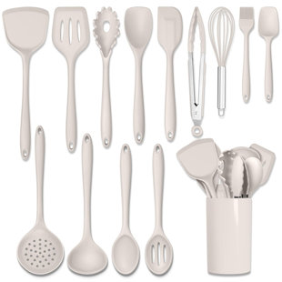 Ensemble 14 pièces d'ustensiles de cuisine en silicone, kaki, 14 pièces