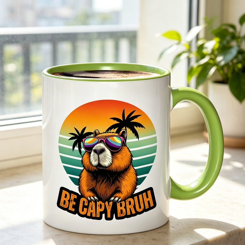 Funny Capybara with Tropical Sunset Ceramic Coffee Mug Coffee Cup Tea Mug Thanksgiving Gift Leisure Time Reusable Ideal for Holding Tea Milk.