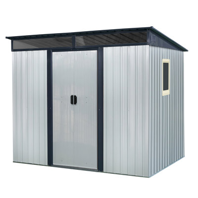 Metal Shed For Backyard, 8 Ft X 6 Ft, With Waterproof Roof & Shelf 8X6 Storage Room, Transparent Plate Air Circulation