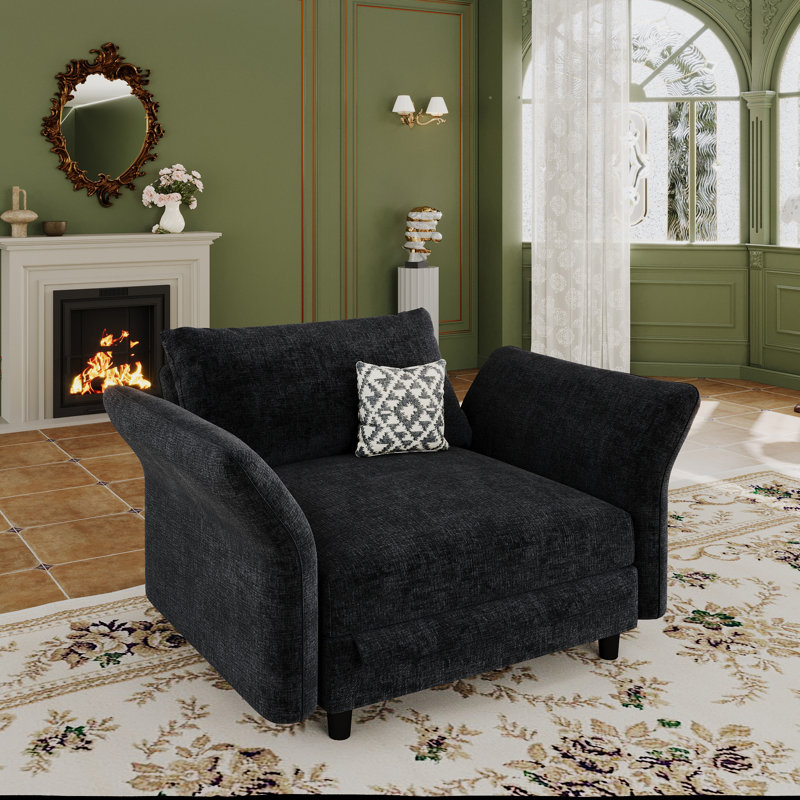 Modern Chenille Modular Armchairs (Set Of 2), Black