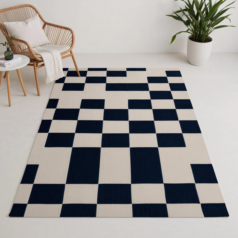 Tapis d'intérieur et d'extérieur à carreaux beige, Rectangle 5 pi x 7 pi