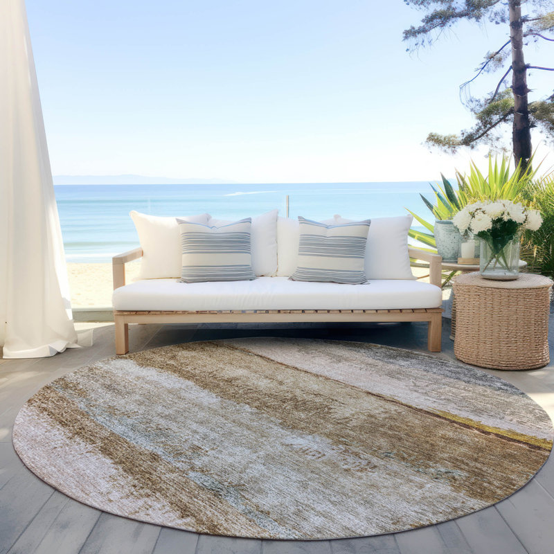 Machine Washable Indoor/Outdoor Cicel ACN1197 Beige Rug, Round 8'