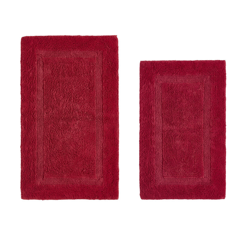 Lux Premium 100% Cotton 2370 GSM 2-Piece Bath Rug Set, Ultra Soft Super Absorbent Reversible Tufted Bathroom Mats, Machine Washable, OEKO-TEX® Certified Bath Rugs for Bathroom, Shower & Tub, Red