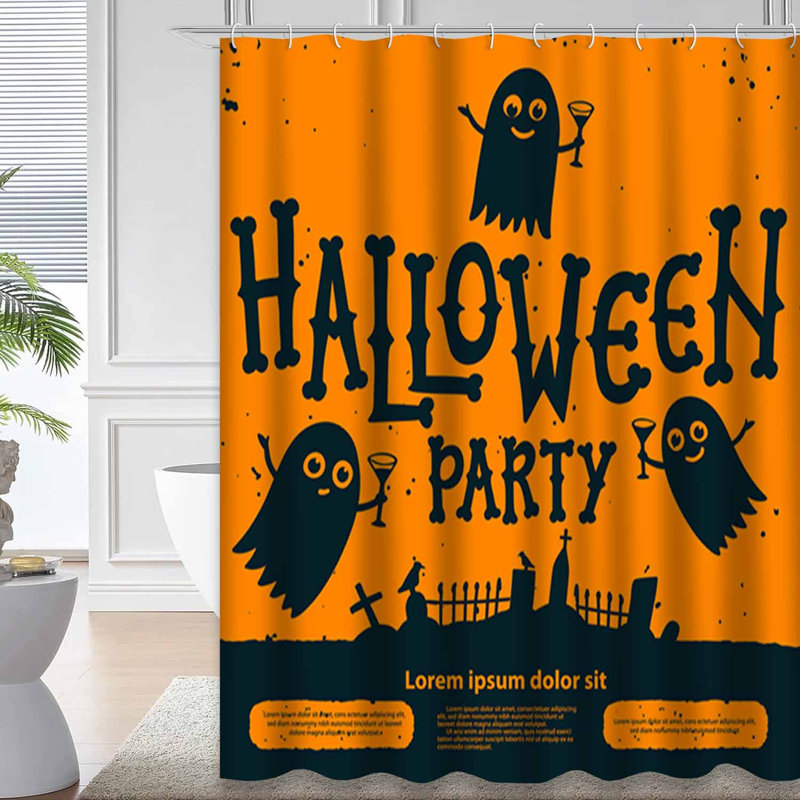 Rideau de douche orange avec 12 crochets Halloween, L 72 po x l 78 po