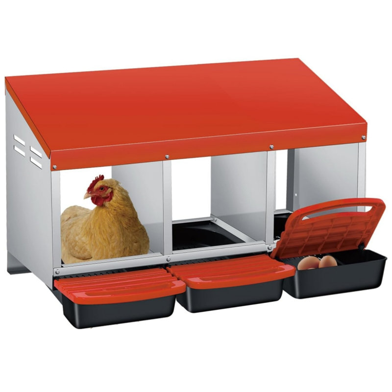 Boîte de nidification à 3 trous pour poulailler avec perchoir ((orange)), Orange/Silver/Black